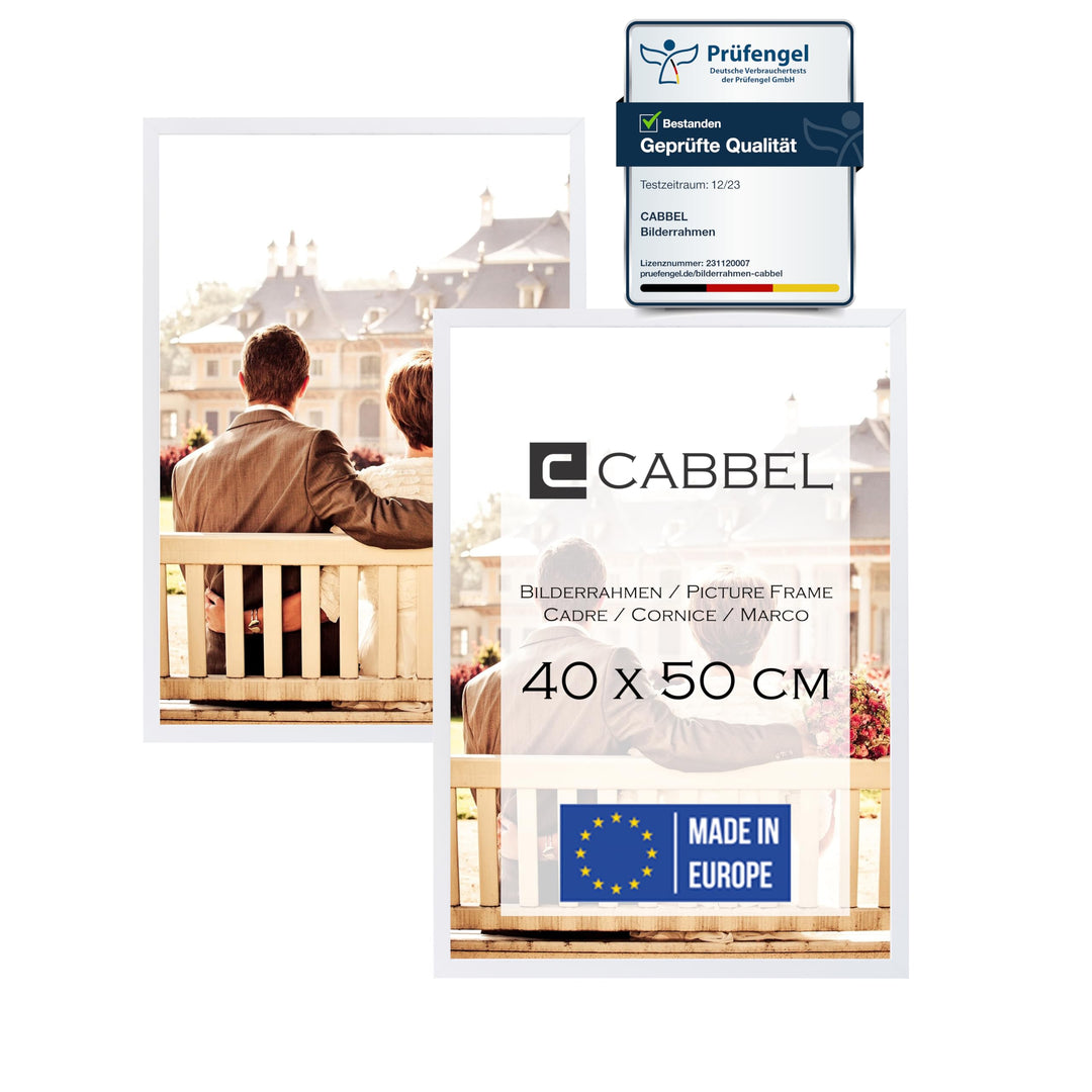 CABBEL Doppelpack (2er Set) Bilderrahmen 40x50 cm, Weiss, stabiles MDF-Holz Rahmen, bruchsicherem Pl