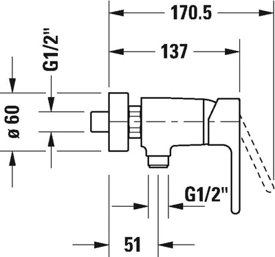 Duravit B24230 B.2 Duscharmatur Aufputz für 1 Verbraucher, Einhebel-Brausemischer mit Keramikmischsy