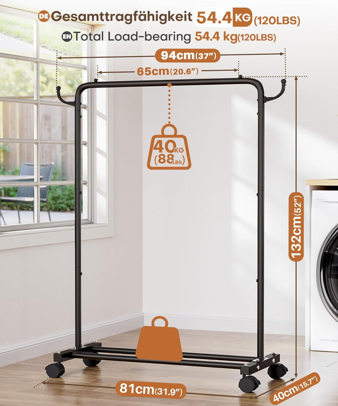 Yorbay Multifunktioneller Robuster Kleiderständer auf Rollen: Stabiler Kleiderstange aus Metall mit