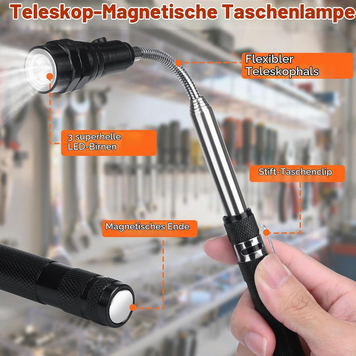 Preciva 3-tlg. Pick Up Tool Set, inkl. Magnet Teleskopstab(18-77cm) bis zu 6,8kg(15lb) Tragkraft + f