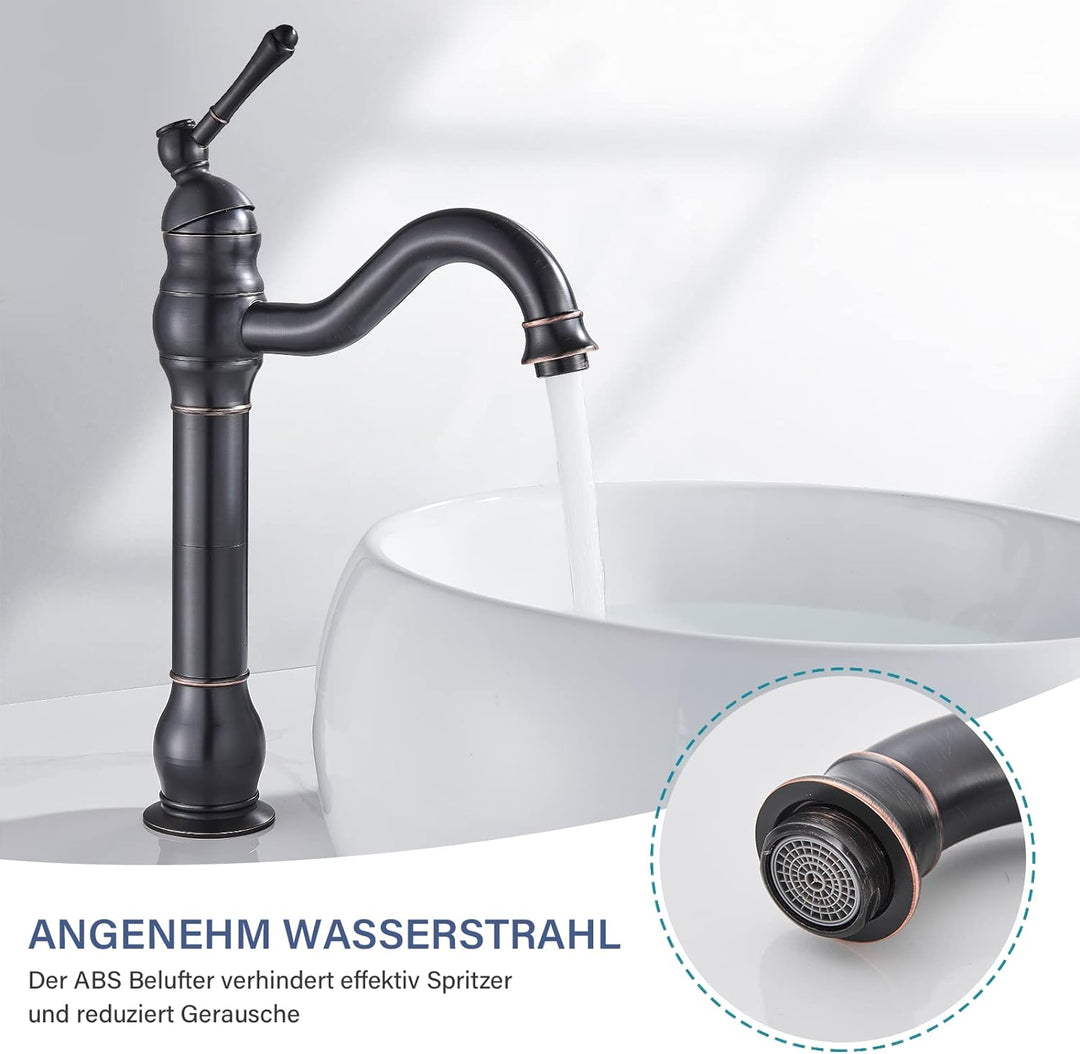 Rozin Wasserhahn Bad Schwarz Retro Hoch Waschtischarmatur 360°Schwenkbar Einhebel Waschbecken Armatu