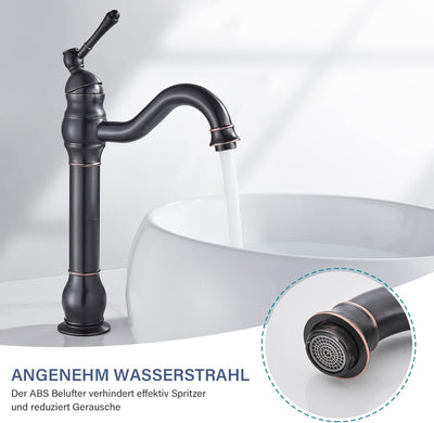 Rozin Wasserhahn Bad Schwarz Retro Hoch Waschtischarmatur 360°Schwenkbar Einhebel Waschbecken Armatu