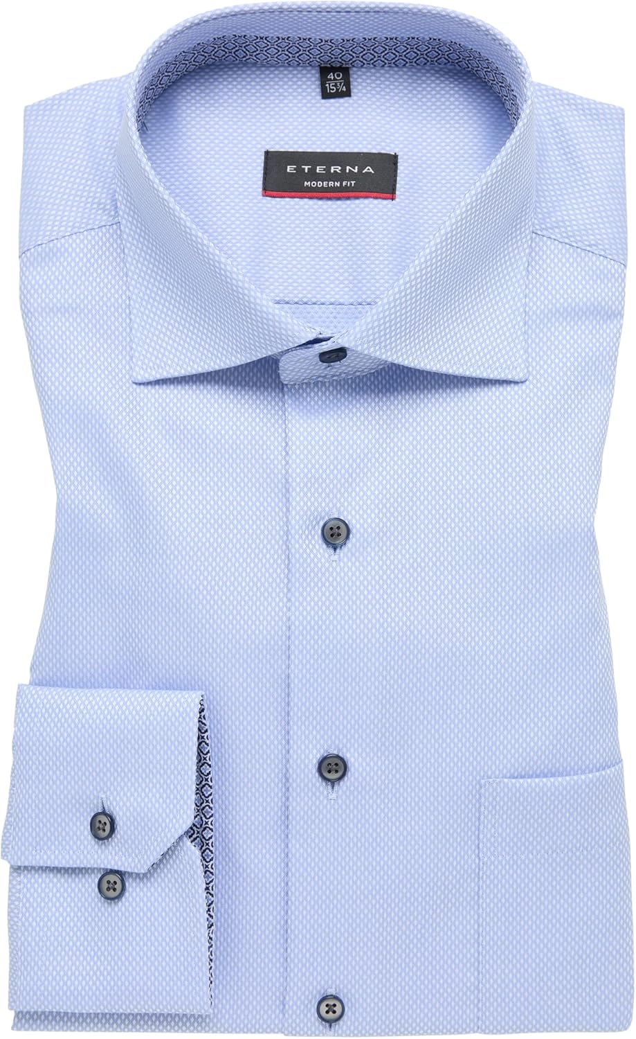 ETERNA Modern Fit Hemd Langarm New Kent Kragen Muster weiss 40 Blau, 40 Blau