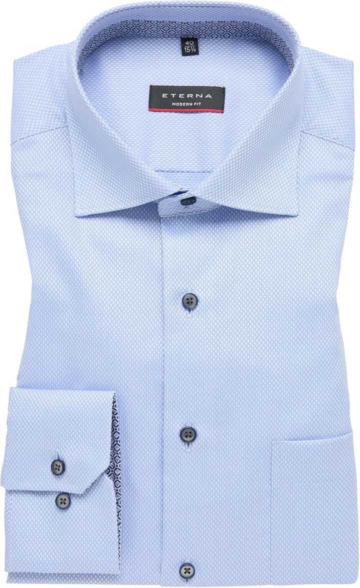 ETERNA Modern Fit Hemd Langarm New Kent Kragen Muster weiss 40 Blau, 40 Blau