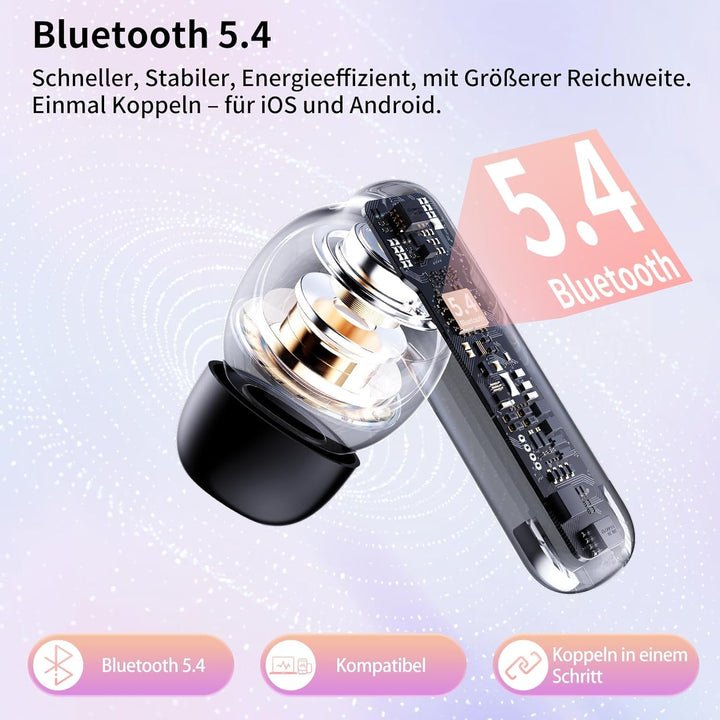 Bluetooth Kopfhörer in Ear, 6 Mikrofone ENC Noise Cancelling für Klarere Anrufe, Kopfhörer Kabellos