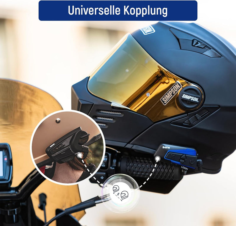 LEXIN B4FM Motorrad Intercom, Helm Headset für bis zu 10 Motorräder mit Reichweite von 2000m, DSP un