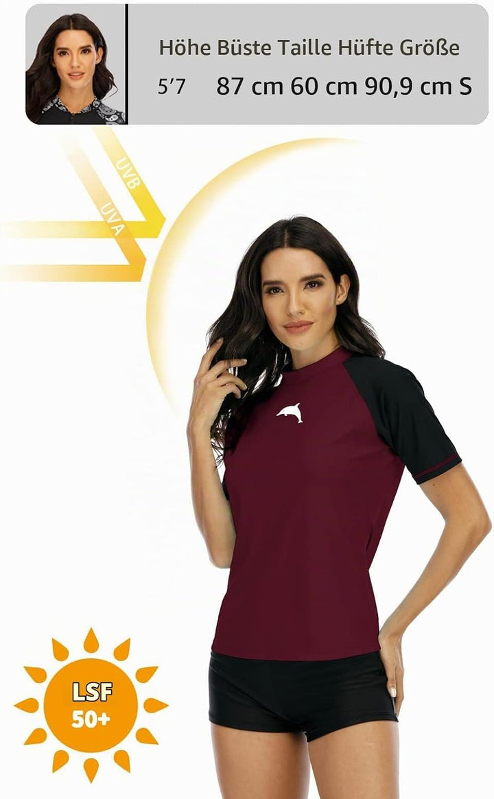Halcurt UV Shirt Damen Kurzarm Rash Guard UPF 50+ Schwimmshirt Schnell Trocknender Badeshirt M-XXL M