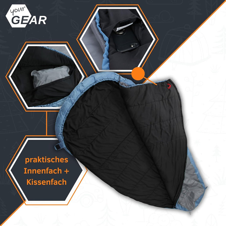 your GEAR Schlafsack Calima XXL - Extra Breiter Eiform Schlafsack 230x110 cm - Viel Platz für Seiten