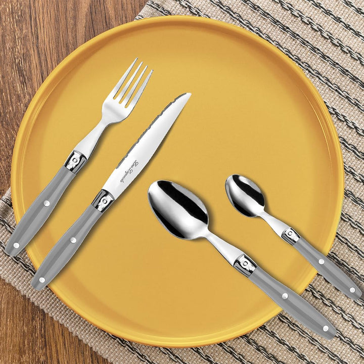 Lou Laguiole Steakbesteck | Steakmesser Set 24-teilig | Besteck für 6 Personen | Dunkelgrau | Wellen