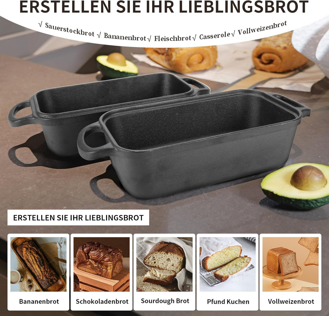Illidan Gusseisen Brotbackform mit Deckel, Gusseisen Topf Brot Backen,Ideal als Brotform, Brottopf,