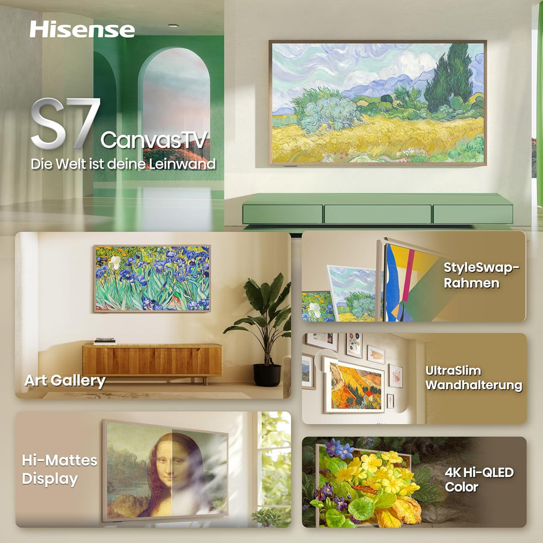 Hisense 55S7DS Canvas TV, 55 Zoll, 4K QLED, Kunst-Galerie, Hi-Matte Display, UltraSlim Wandhalterung