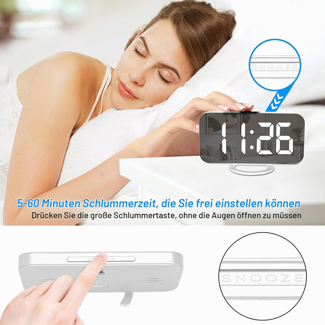 U-Picks Wecker Digital,Spiegel Digitaler Wecker,Grosse 6,5" LED-Anzeige mit Dimmer-Modus zur Helligk
