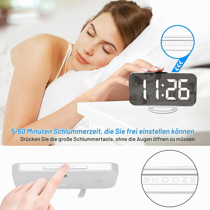 U-Picks Wecker Digital,Spiegel Digitaler Wecker,Grosse 6,5" LED-Anzeige mit Dimmer-Modus zur Helligk