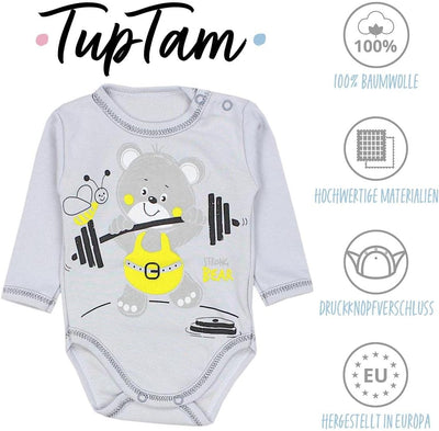 TupTam Unisex Baby Langarm-Body mit Aufdruck 5er Set 62 Mamas Papas Schatz Weiss Bärchen Blau Grün,