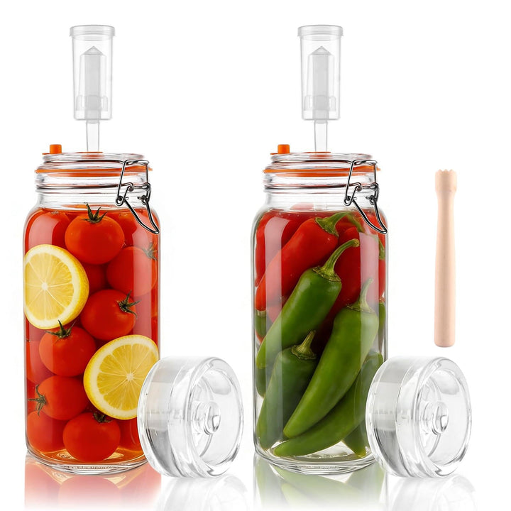 2 Stück 2L Fermentierglas Fermentationsglas mit Gärventi &amp; Gewicht Kimchi Behälter mit Luftschleuse