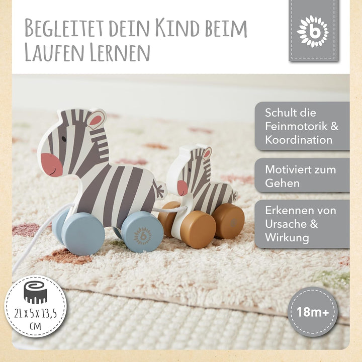 Bieco Holzspielzeug Baby Zebra - Hinterherzieh Tier zum Hinterherziehen - Holzspielzeug Baby ab 1 Ja