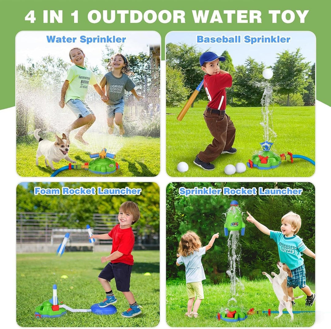Wassersprinkler für Kinder,4-in-1 Sprenger Für Kinderspiel Draussen | Baseball Raketenstart Spielset