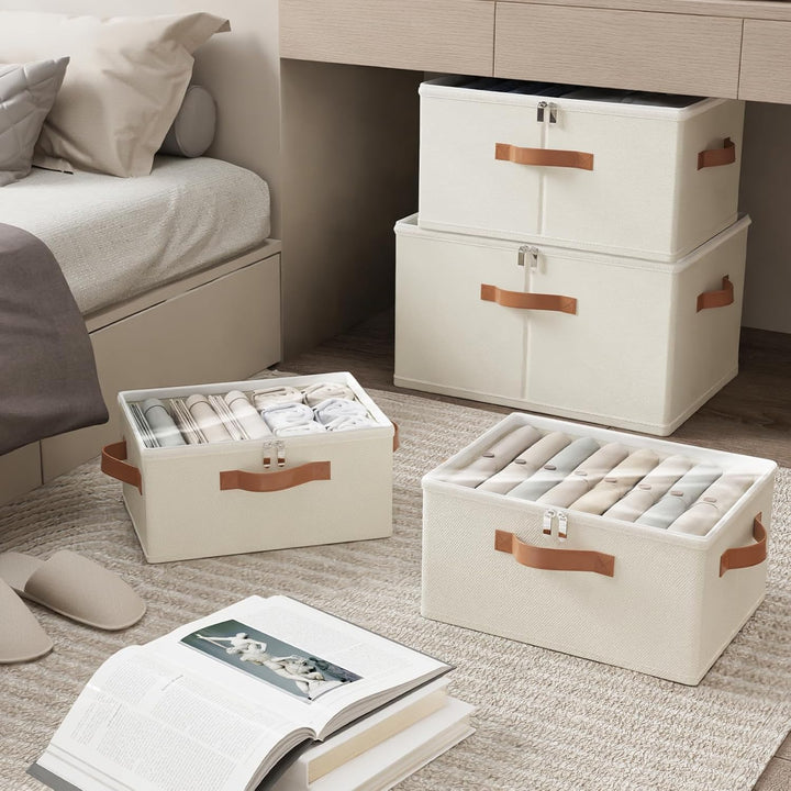 OUTBROS Aufbewahrungsbox mit Deckel, Faltbare Stoffboxen, Kleiderschrank Organizer, Unterbett Aufbew