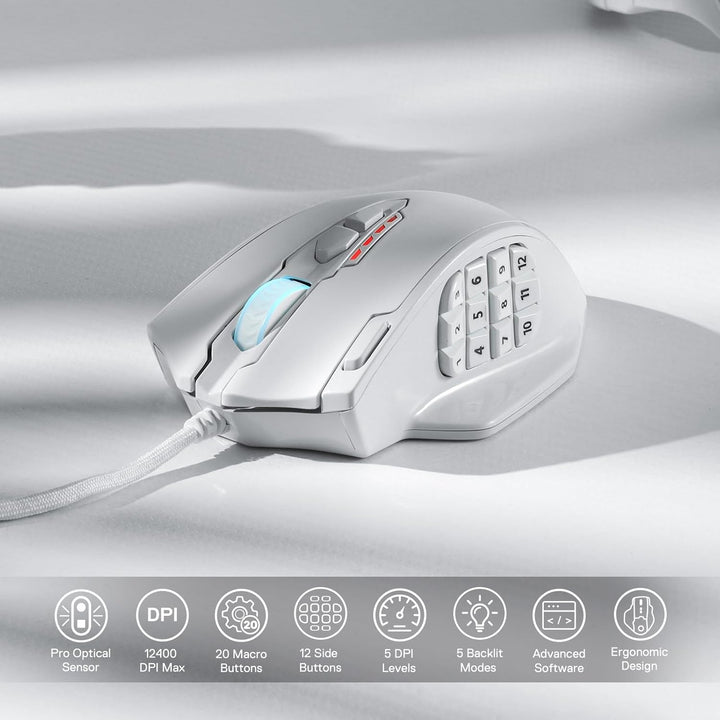Redragon M908 Impact RGB-LED-MMO-Maus mit seitlichen Tasten, optische kabelgebundene Gaming-Maus mit