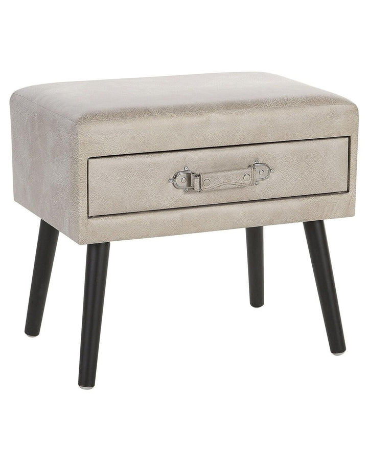 Beliani Nachttisch mit 1 Schublade Beige Kunstleder 1 Schubladen Lustiger, Beige