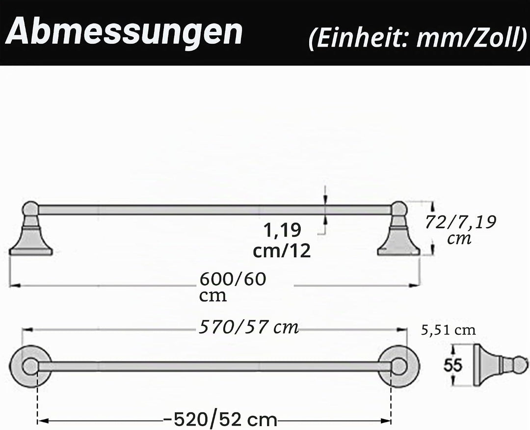 Flybath Handtuchstange 60 cm Single Messing Handtuchhalter Badetuchhalter WandmontageAntiquität Mess