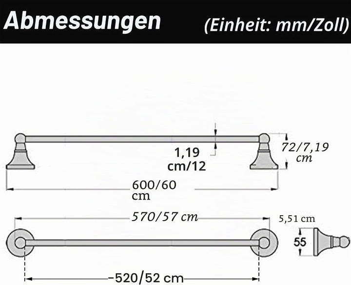Flybath Handtuchstange 60 cm Single Messing Handtuchhalter Badetuchhalter WandmontageAntiquität Mess