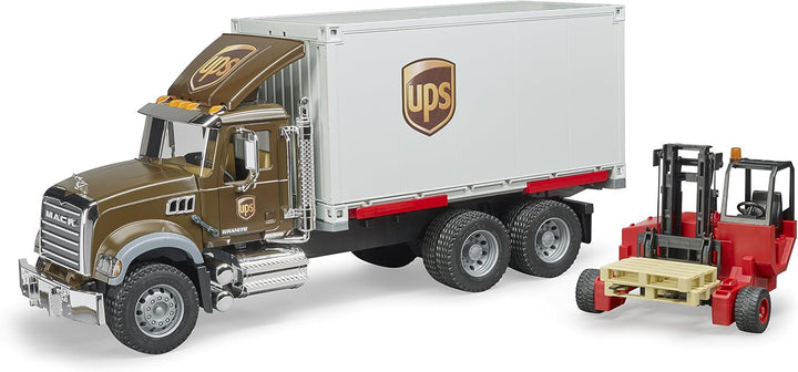bruder 02828 - Mack Granite UPS Logistik-LKW inklusive Mitnahmestapler - 1:16 Versand & Logistik Fah