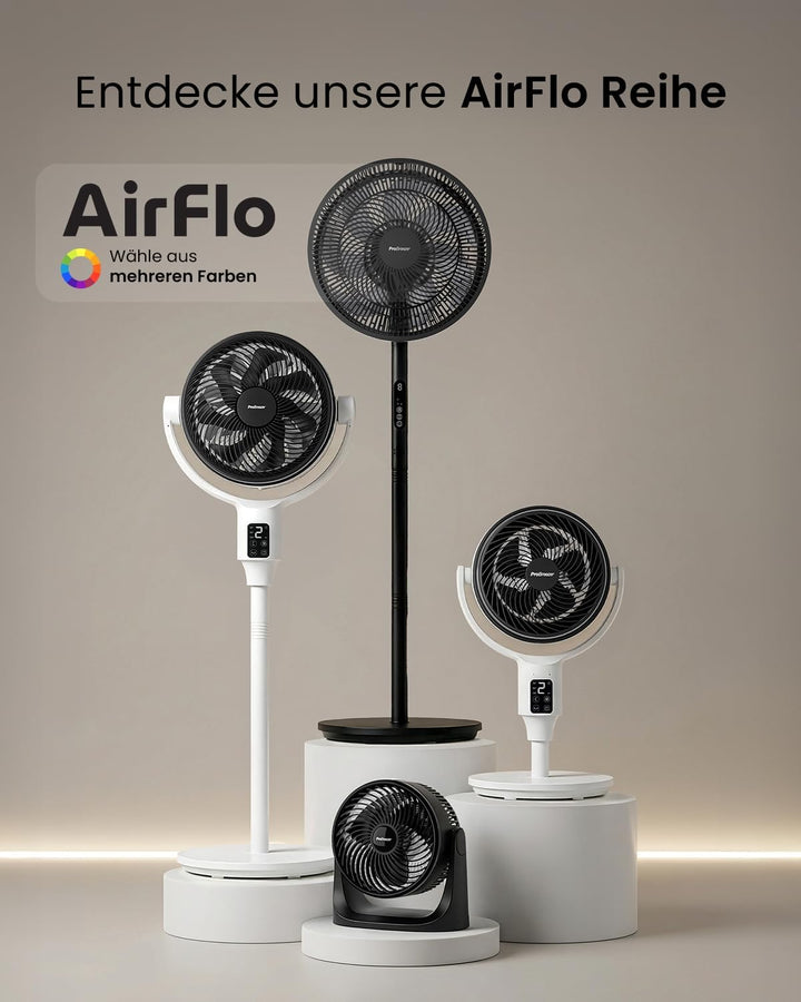Pro Breeze AirFlo Slim Standventilator – 3-in-1 mit 70, 100 & 130 cm, 9 Stufen bis 5,0 m/s, leise mi