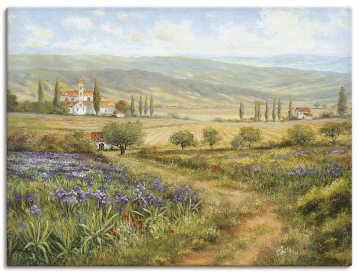 Leinwandbild Wandbild Bild auf Leinwand 80x60 cm Wanddeko Landschaft Provence Stadt Frankreich Natur