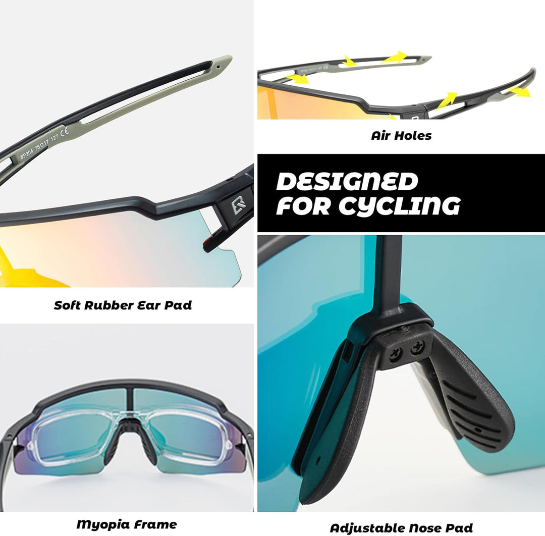 ROCKBROS Fahrradbrille UV 400 Sonnenbrille Photochromatisch Brille Klar Winddicht Sportsbrille für O