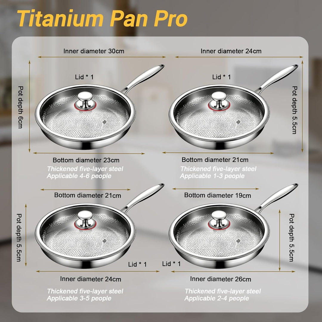 Pfanne aus reinem Titan, Pfannen aus Titan mit gehämmertem Muster zum Kochen, kratzfeste, antihaftbe