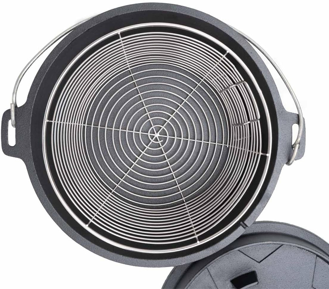 SANTOS Dutch Oven mit Deckel - inkl. Frittierkorb Ø 27,5 x9,5cm - 8,5 L/9 Qt Feuertopf - Gusseisen -