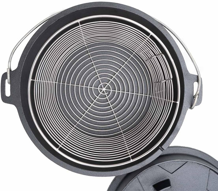 SANTOS Dutch Oven mit Deckel - inkl. Frittierkorb Ø 27,5 x9,5cm - 8,5 L/9 Qt Feuertopf - Gusseisen -