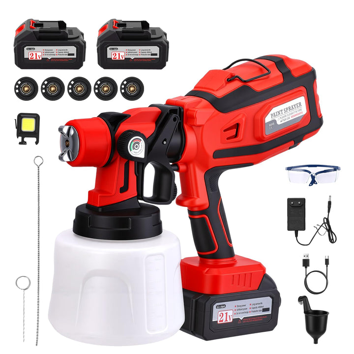 Akku Farbsprühsystem, 200W Farbsprühgerät Elektrische mit 2x21V 4000mAh Batterie &amp; 1.4L Container, 5