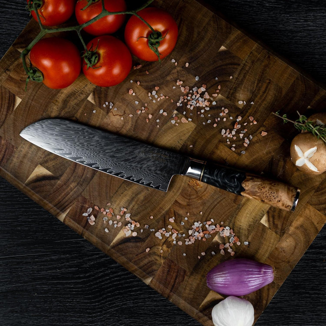 Tsume Santoku Messer Onyx, Klingenlänge 19cm, Echtes Damast Küchenmesser, 67 Schichten VG10 Edelstah