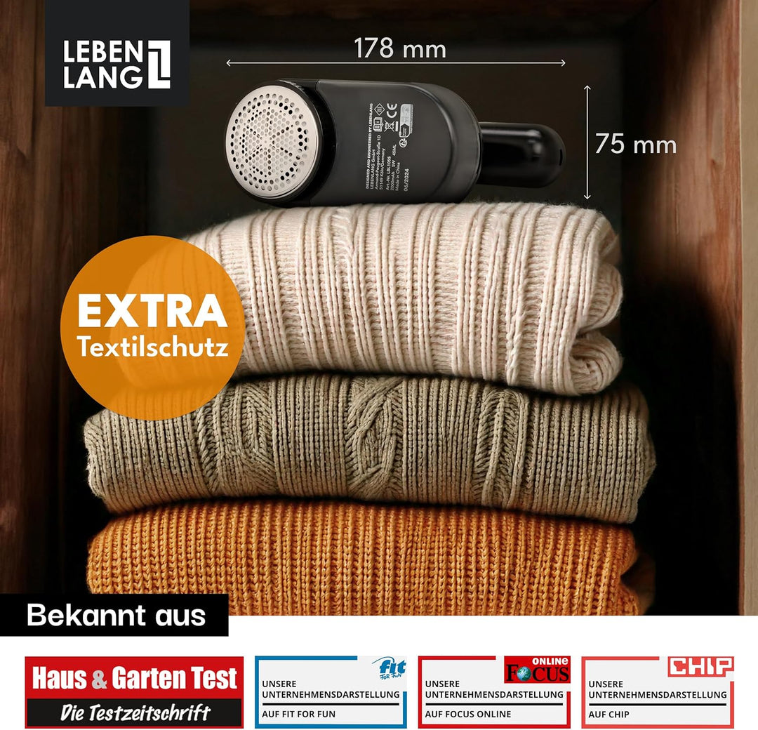 LEBENLANG Fusselrasierer Elektrisch 2000mAh - Inkl. LED Anzeige & Reinigungspinsel I Bis zu 2h Laufz