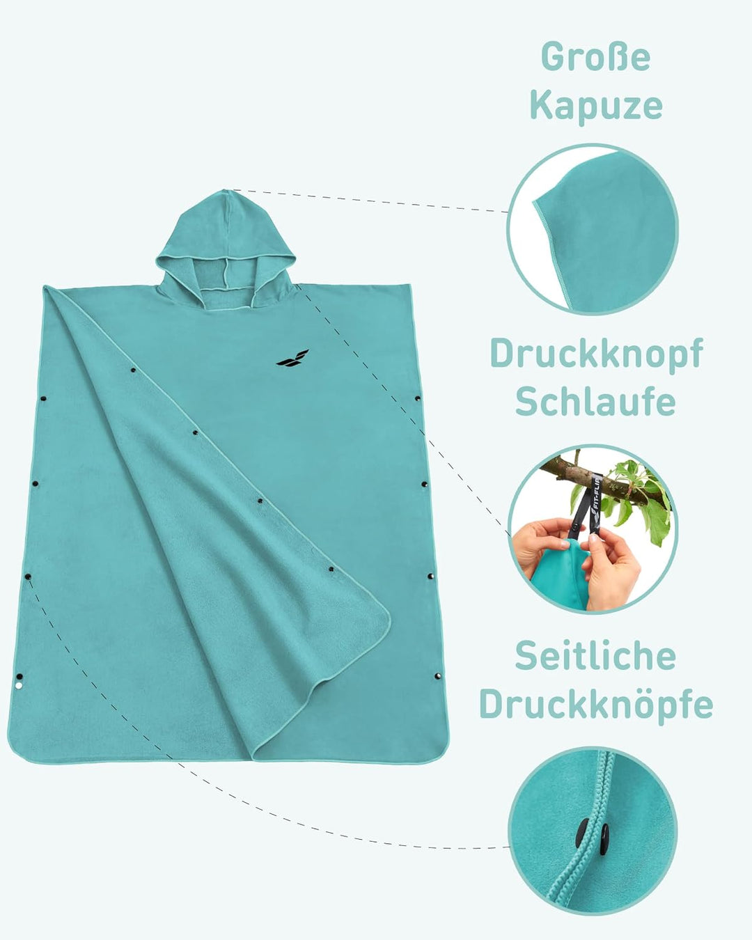 Fit-Flip Strandponcho für Erwachsene mit Kapuze schnelltrocknend | kompakt und ultraleicht, Badeponc