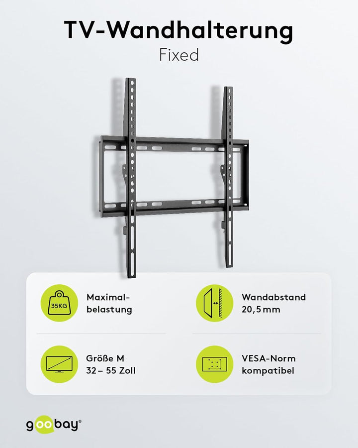 Goobay 49730 Wandhalterung 55 Zoll extra Flache Halterung für grosse Fernseher von 32 bis 55“ bis 35