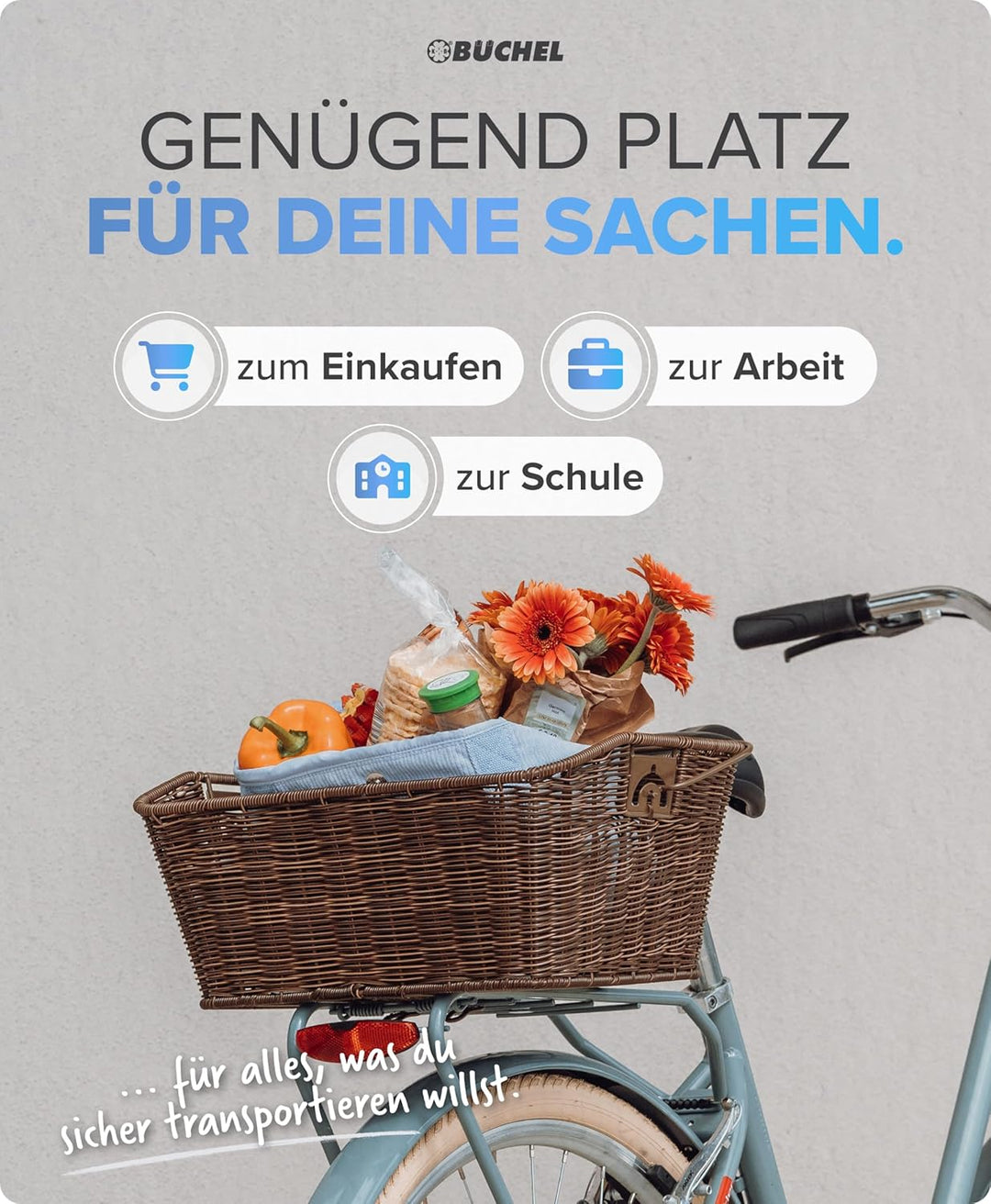 Büchel Fahrradkorb hinten - Fahrradkorb abnehmbar hinten I einfache Befestigung mit innovativem Halt