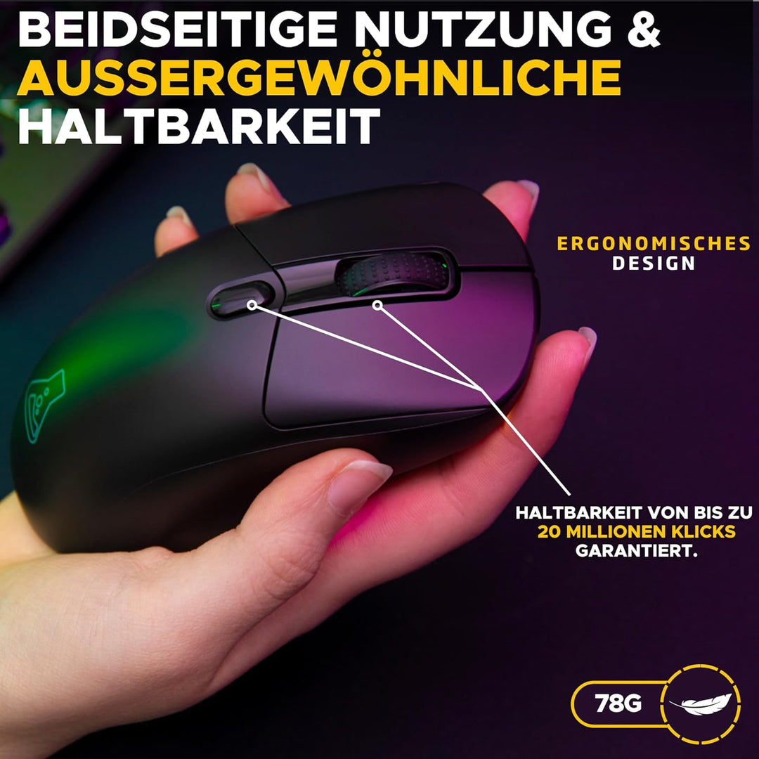 The G-Lab – Kult Titanium – Kabellose Gaming-Maus Bluetooth / 2.4 GHz/Kabel – Triple-Modus, 100h Akk