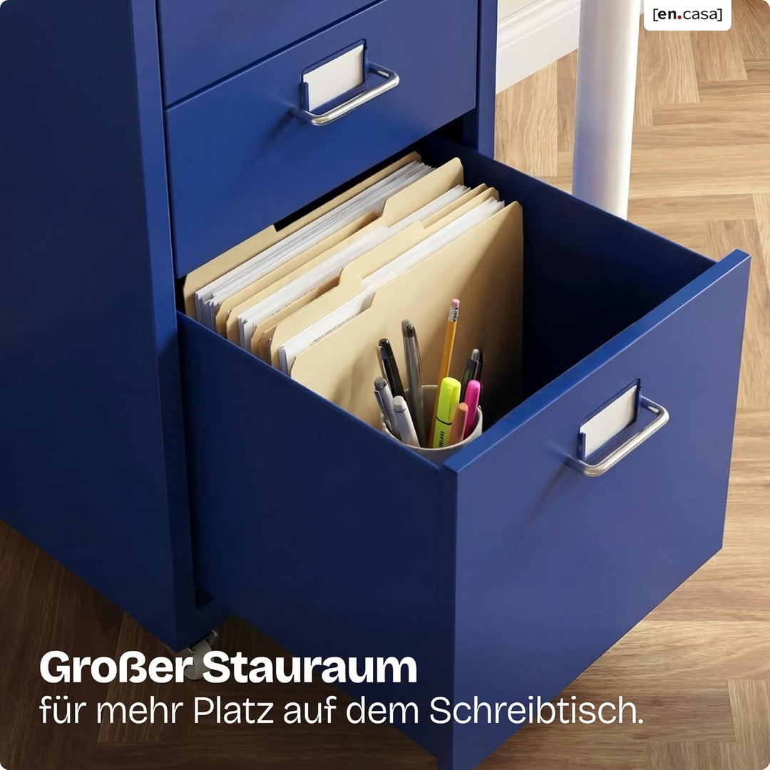 [en.casa] Rollcontainer Kökar Schubladenschrank Metall Aktenschrank mit 5 Schubladen Bürowagen mit R