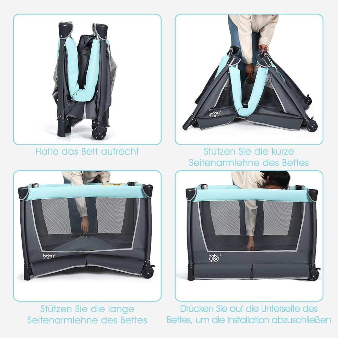 GOPLUS 4 in 1 Reisebett, Laufgitter Wiege Windeltisch, ab Geburt bis 15 kg, mit Matratze&Wickelaufla