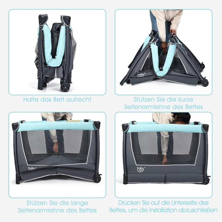 GOPLUS 4 in 1 Reisebett, Laufgitter Wiege Windeltisch, ab Geburt bis 15 kg, mit Matratze&Wickelaufla