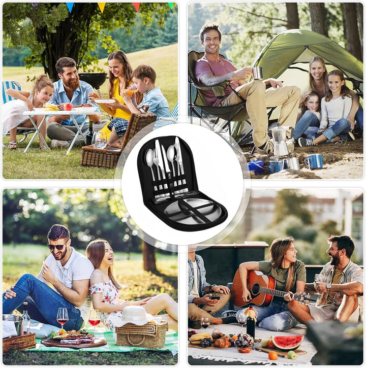 Camping Geschirr Set 2 Personen,12-teilig Besteckset mit Edelstahl Gabeln Tragbars Campingbesteck au