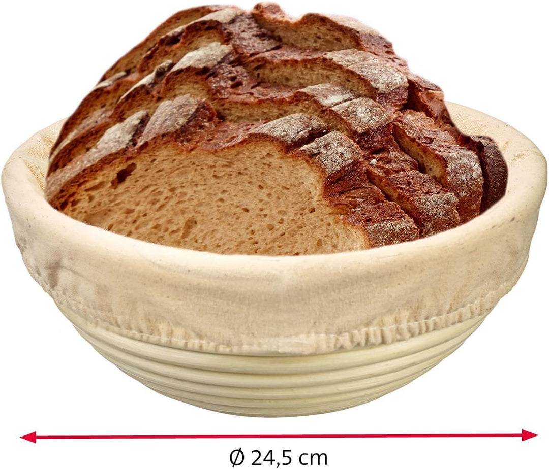 Westmark Gärköbchen-Set, 2tlg., Gärkörbchen rund + Bezug, Peddigrohr/Baumwolle, Hellbeige/Beige, 320