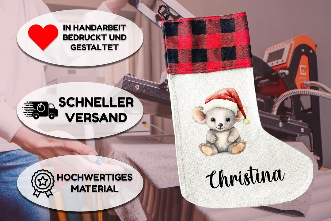 LIEBTASTISCH - Personalisierte Weihnachtssocken mit Tieren - 40cm x 30cm - Weihnachtsstrumpf zum Nik