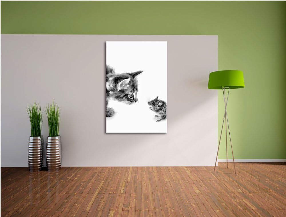 Pixxprint Katze und Maus Freunde als Leinwandbild/Grösse: 120x80 cm/Wandbild/Kunstdruck/fertig bespa