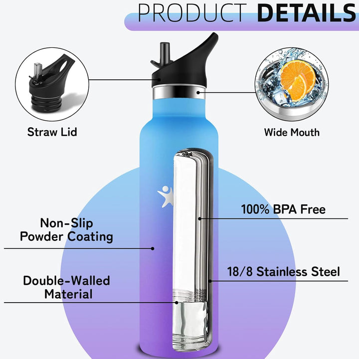 Trinkflasche Edelstahl, Sport Trinkflasche 1 liter, Thermosflasche Mit 2 Deckeln, Doppelwandige Vaku