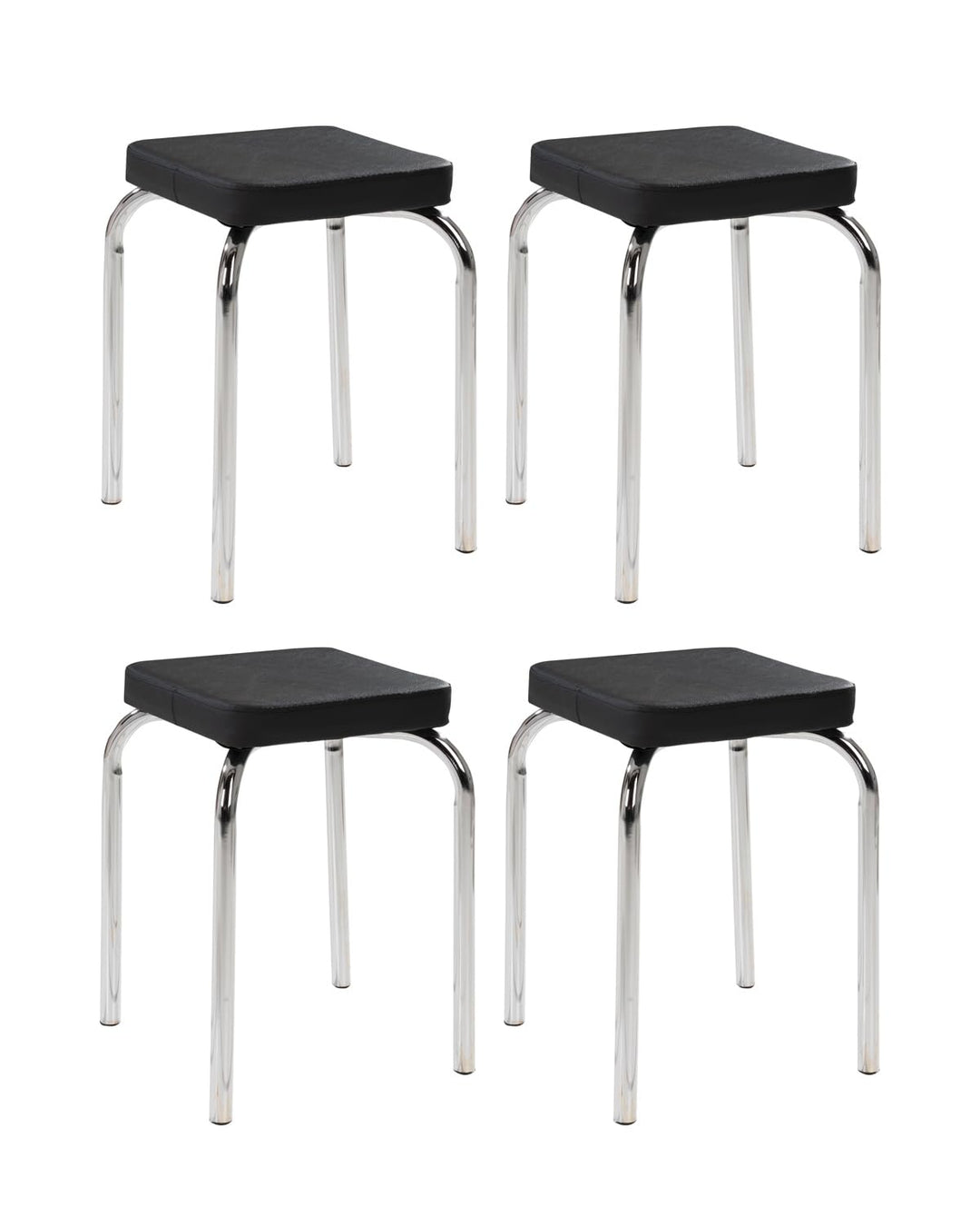 Home4You Sitzhocker 4er Set - Stapelbar - Belastbar bis 90 kg - 36x47x36 cm - Schwarz - Chromfarben