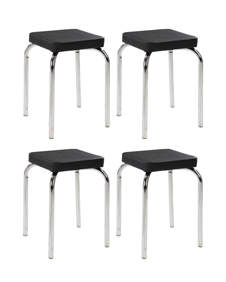 Home4You Sitzhocker 4er Set - Stapelbar - Belastbar bis 90 kg - 36x47x36 cm - Schwarz - Chromfarben